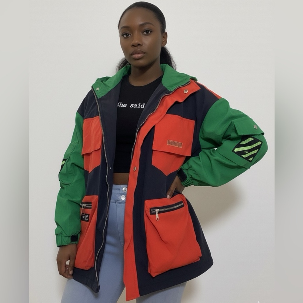 Vibrant Green and Orange Colorblock Jacket - Picture 4 of 9